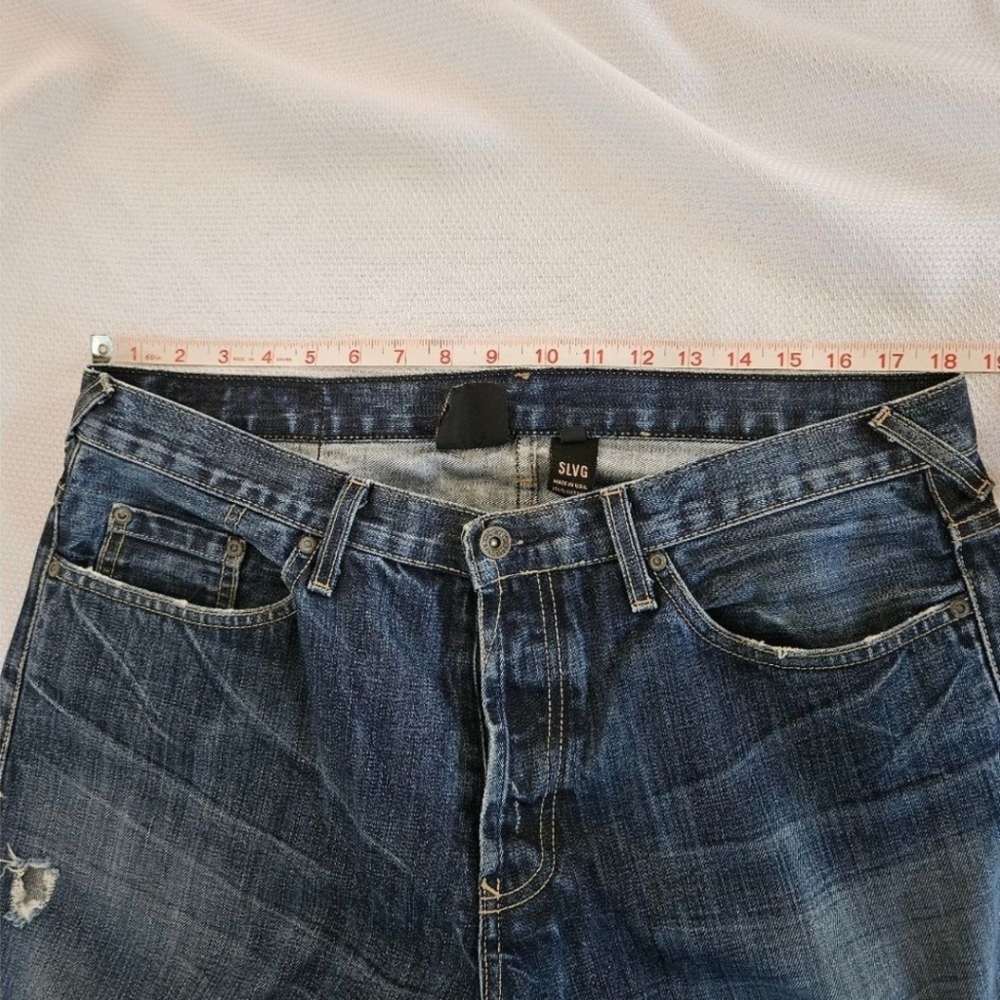 Salvage Distressed Straight Jeans Size 36x33 In Dark Blue - Picture 5 of 8